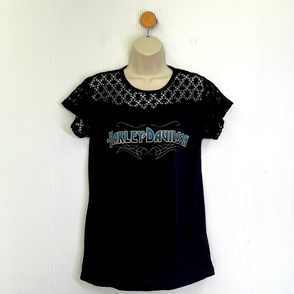 Harley Davidson - 1995 Bumpus Jackson TN Crochet Detail Graphic T Shirt Size Sm